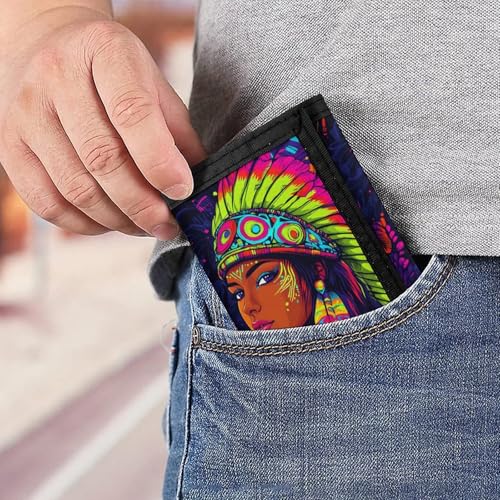 African Indian Tribal Woman Trifold Wallet Slim Credit Card Holder Minimalist Front Pocket Money Clip for Women Men 6