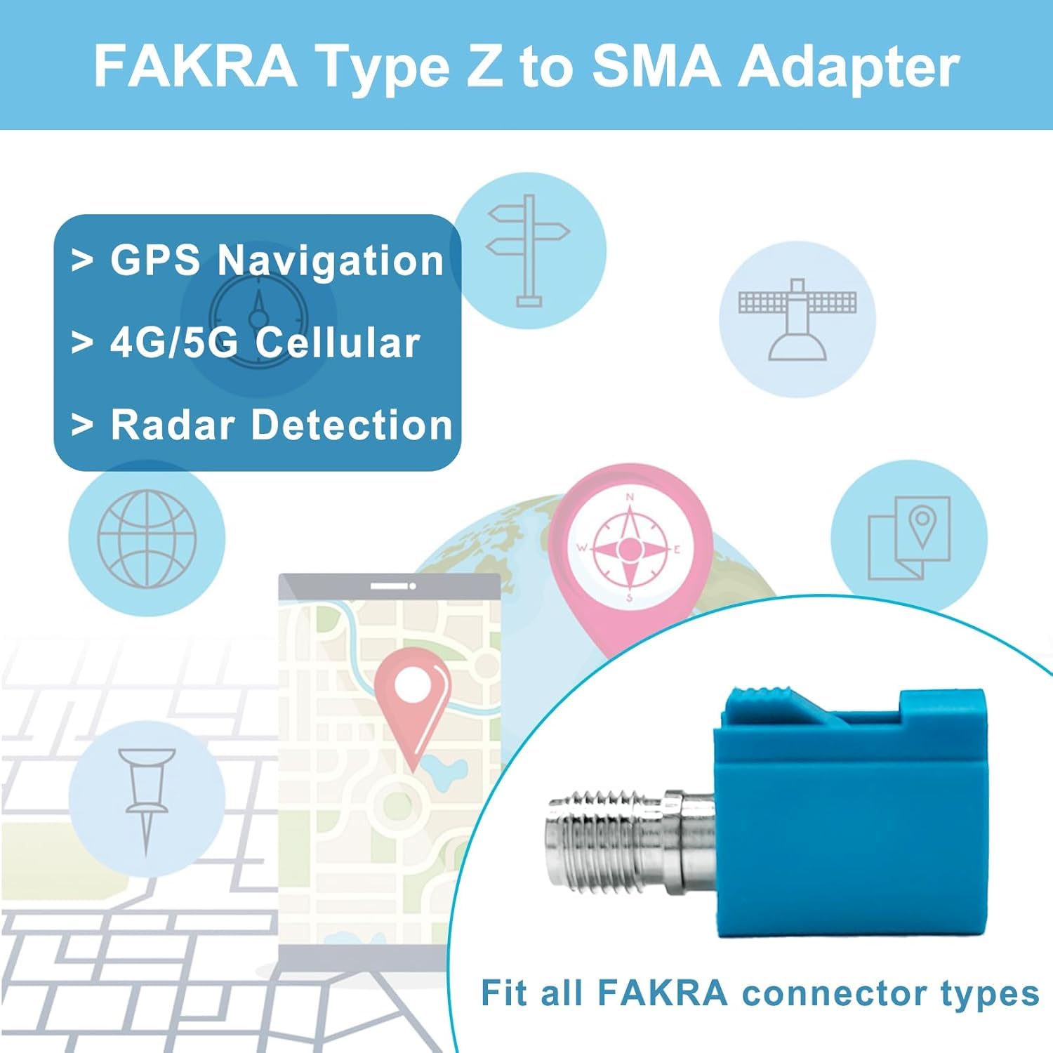 Adattatore Fakra Z femmina a SMA femmina serie Waterblue compatibilità universale per telefoni cellulari FM, 4G/5G, GPS, Bluetooth e altri adattatori di segnale antenna SMA con filettatura RF