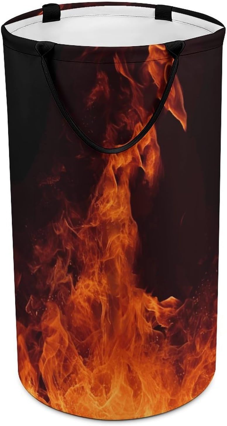 Dancing Fire Laundry Hamper with Handles Waterproof Collapsible Laundry Basket Large Lightweight Round Dirty Clothes Hamper for Home Dorm Bathroom Decor