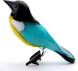 Glass Bird Figurine for Home Decor (Colorful / 1.7 Inch), Murano Glass Finch Ornament, Glass Miniature Animal, Small Bird Statue, Hand Blown Glass Bird Figurine