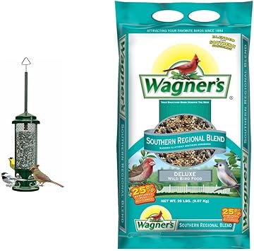 Squirrel Buster Legacy Squirrel-Proof Bird Feeder w/4 Metal Perches, 2.6-Pound Seed Capacity & Wagners 62012 Southern Regional Blend Wild Bird Food, 20-Pound Bag