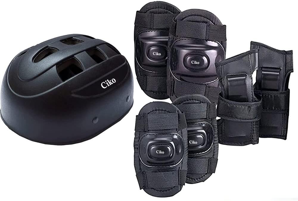 Ciko Cycling and Skating Protective Kit Set 6 to 14 Year Unsex Kids Size (Black)