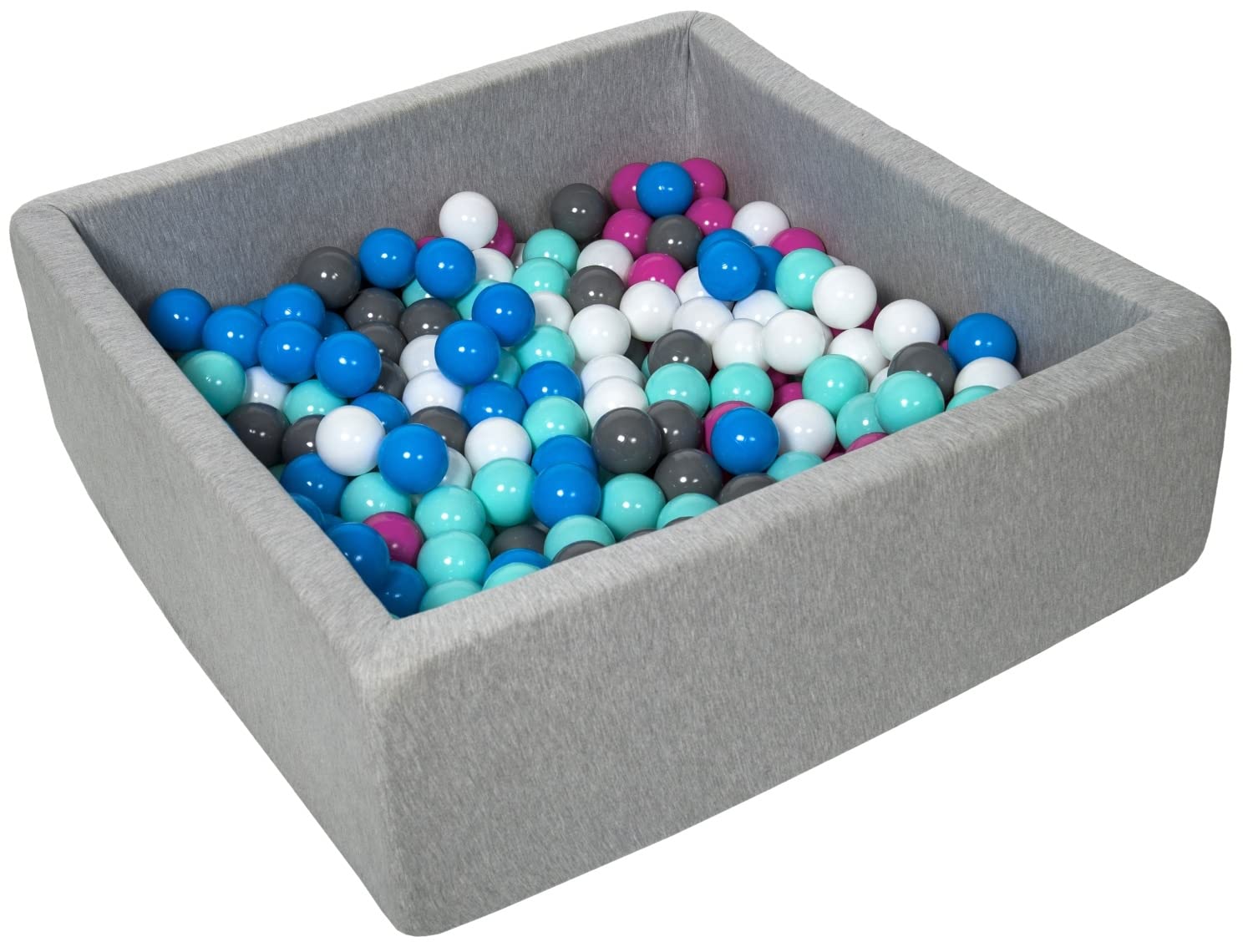 Velinda Bällebad Ballpool Kugelbad Bällchenbad Kinder-Pool mit 300 Bällen/90x90cm (Farbe der Bälle: weiß, blau, pink, grau, türkis)