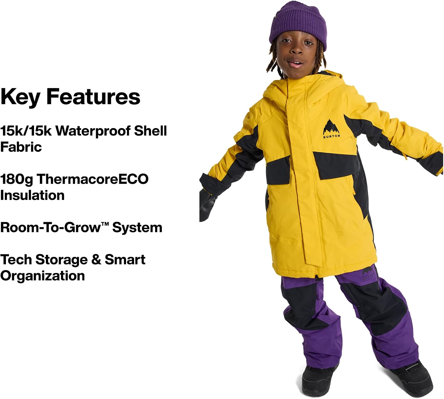 Burton Kids’ Ascutney 2-Layer Insulated Jacket – Waterproof Winter Coat for Boys & Girls with Room to Grow System