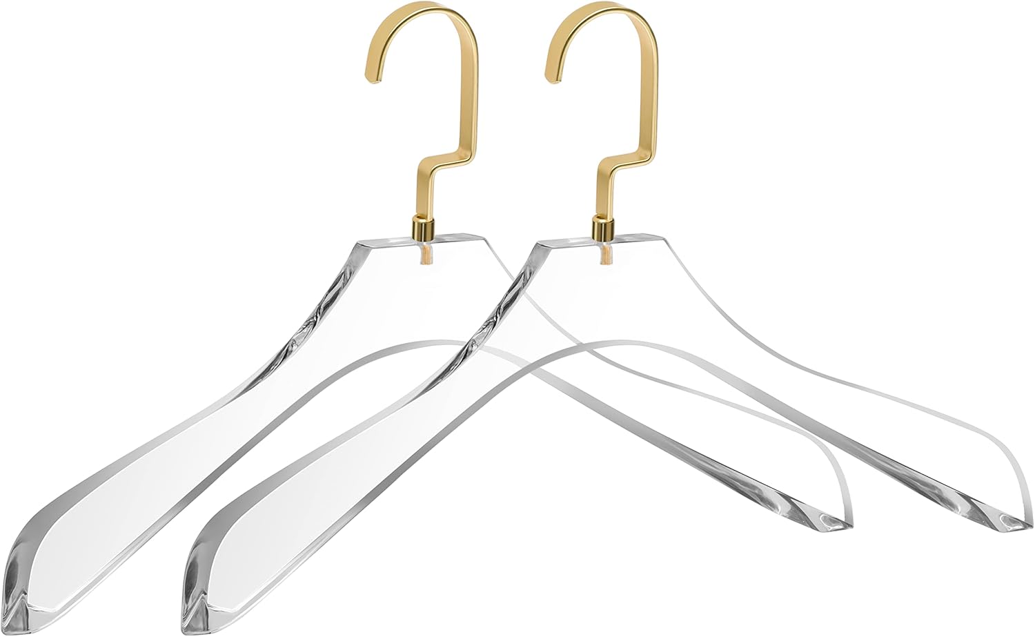 Quality Clear Lucite Acrylic Heavy Duty Coat Suit Hangers – 20 Pack, Curved Stylish Clothes Hanger with Wide Matte Gold Hooks - Coat Hanger for Dress, Suit - Closet Organizer Adult Hangers