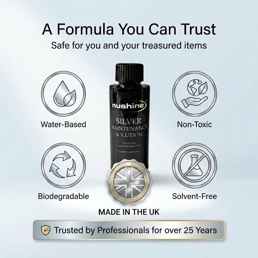 Nushine Silver Maintenance Solution 1.7 Oz - contains pure silver (Perfect for sightly worn silver)