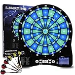 Turnart Jeu de Flechette électronique Lumineux, Cible Flechette,6 Flechette Pointe Plastique,50 Pointes Souples,48 Jeu Principals et 500 Jeux Variations Cibles Électroniques pour 8 Joueurs (Bleu)