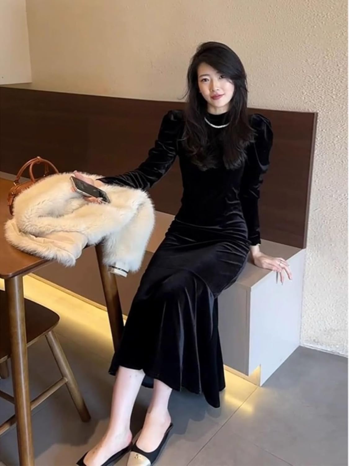 Velvet Dress for Womens Clothing Spring, Autumn and Winter Temperament Long Sleeve Skirt