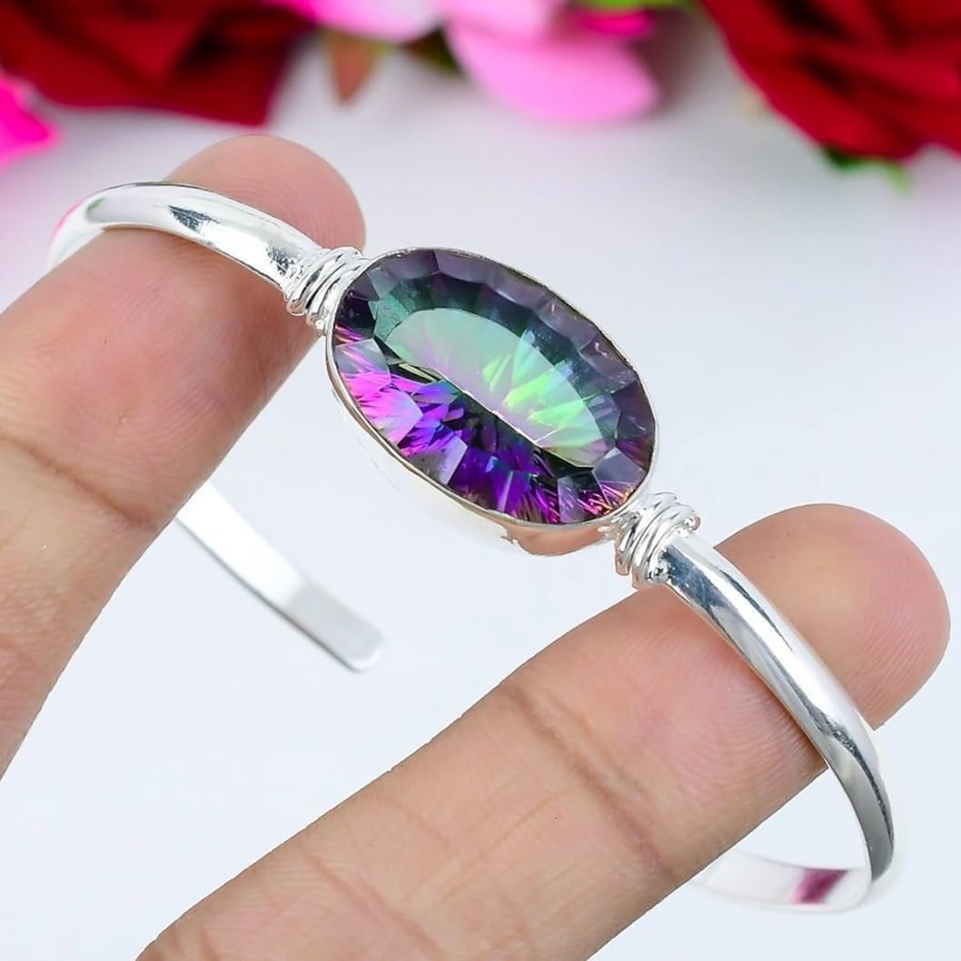 925 Sterling Silver Mystic Topaz Jewelry Set for Women – Oval Cut Ring, Earrings, Bracelet & Pendant – Colorful Gemstone Gift Set for Her - Image 2