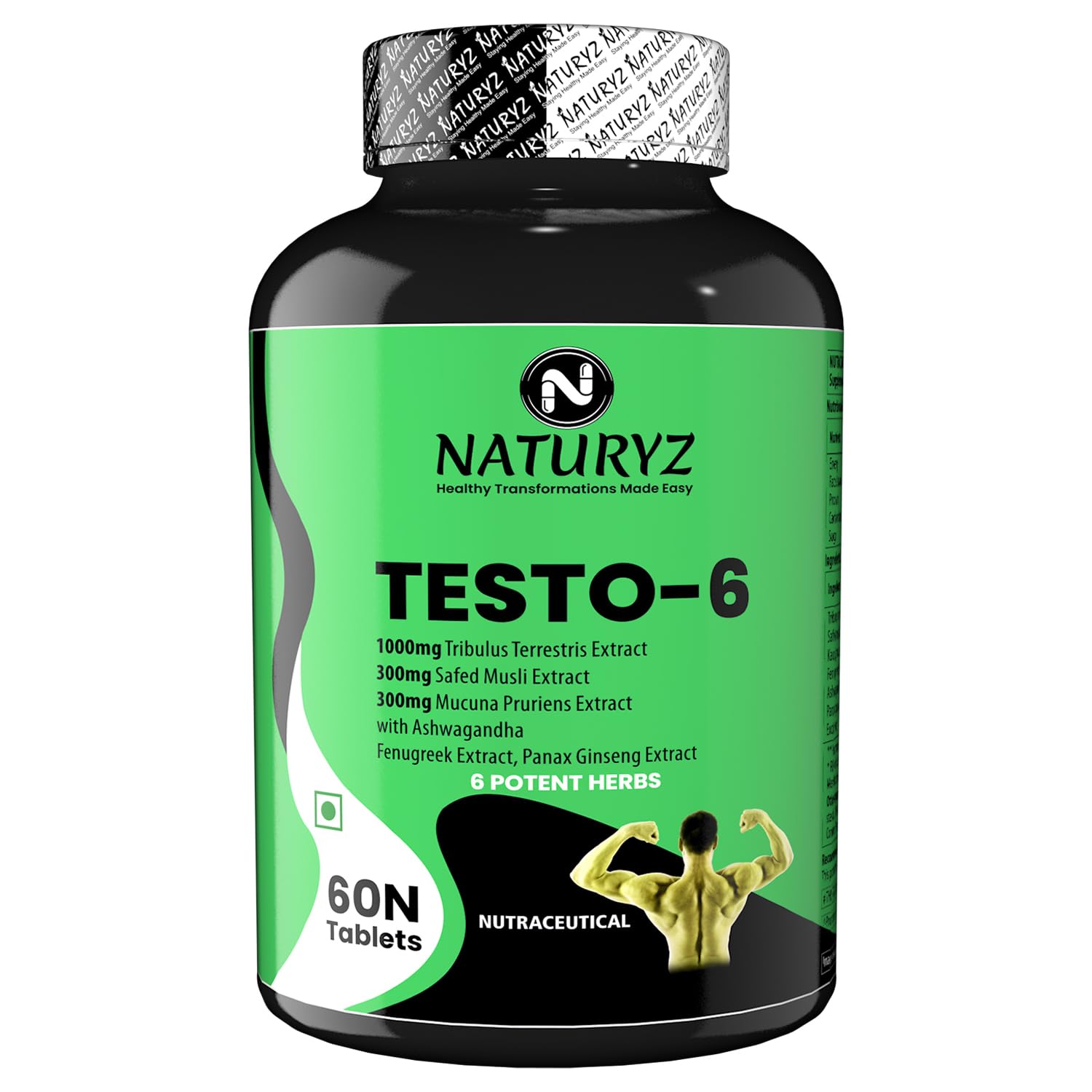 Naturyz Testo-6 Plant based Supplement For Men 2100mg per serving with Maximum Strength 1000mg Tribulus Terrestris, Safed Musli, Kaunj, Ashwagandha for Muscle gain, Stamina & Strength - 60Tablets (B07K5D3LR4) Amazon Price History, Amazon Price Tracker