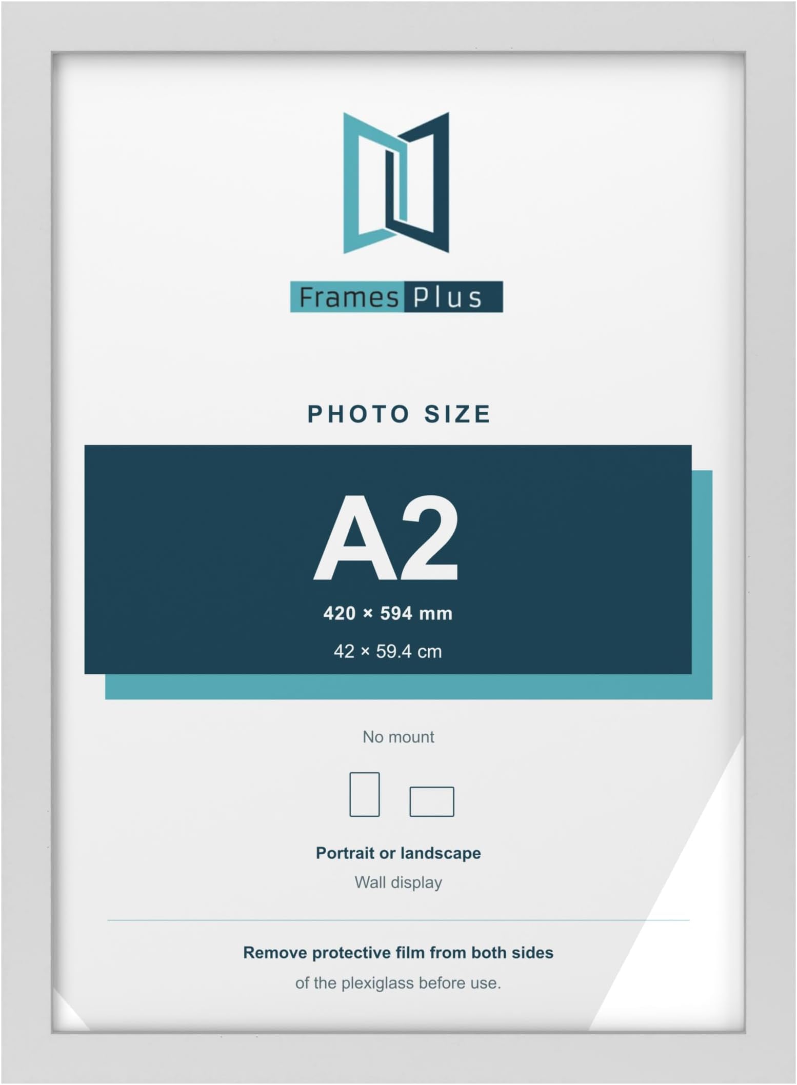 FramesPlus A2 Poster Frame, White, Modern Photo Frame for Wall