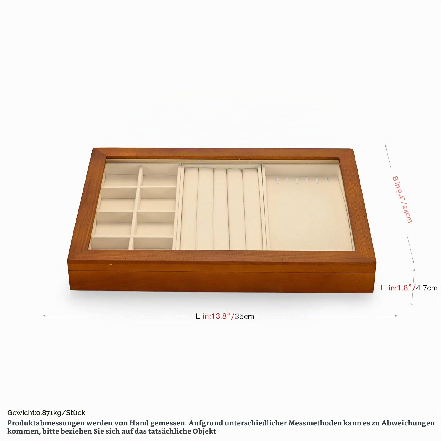 Oirlv Massivholz Ohrringe Schmuck Aufbewahrungsbox Armband Halskette Schmuck Display Box transparente Abdeckung Schmuck Aufbewahrungsbox Zuhause (beige (multifunktional))