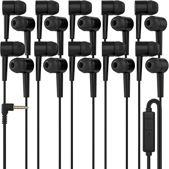 Redskypower 50 Pack Black Color Kid's Wired Microphone Earbud Headphones