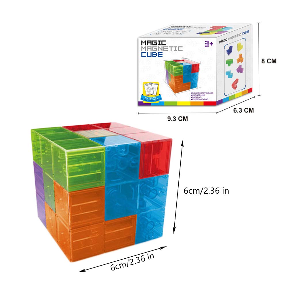 Mattoni Magnetici Bambini, Set Cubo Blocchi Magnetici, Cubo Magico Magnetico+54 Pezzi Campione, Cubi Magnetici Puzzle Apprendimento Gioco Allenamento del Cervello dei Bambini Sollievo