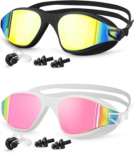 Miniatura 9 de Swimming Goggles 2 Pack, Professional Anti Fog No Leaking UV Protection Swim Goggles for Women Men Adult Youth Aguamarina & plateado