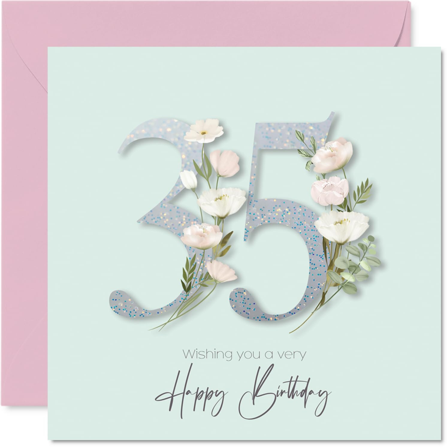 35th Birthday Cards for Women - Fancy Floral Flowers - Happy Birthday Card for 35 Year Old Woman Sister Cousin Friend Neighbour, 145mm Bday Greeting Cards