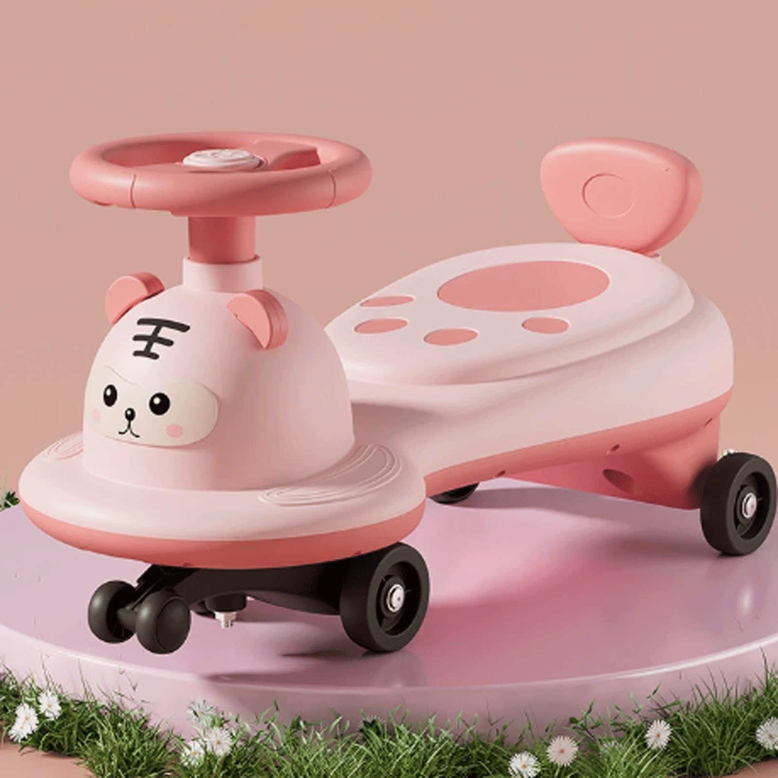 Samochodzik na huśtawce, Wiggle Car lampka muzyczna samochodu Anti-rollover dla dzieci zabawka do jeżdżenia cicha lampa błyskowa w wieku 3 lat i więcej samochody obrotowe(Rose)