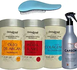 Kit Cronograma Capilar Profissional Orgânico Hidrata Nutre Repara com Queratina Líquida Onixxbrasil + Escova Mágica Desembaraçadora Antiquebra Aska