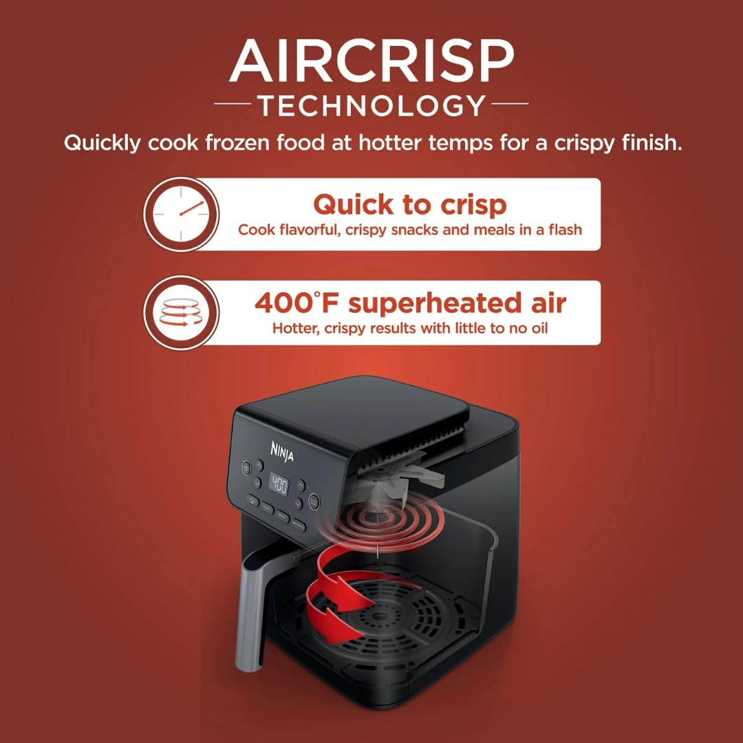 Ninja Air Fryer Pro XL 6.5-Qt, 6-in-1 Functionality, Max Crisp Technology, Air Fry, Roast, Bake, Reheat, Dehydrate, Nonstick Basket, AF180