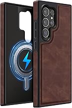 MOBESV Lederhülle für Samsung Galaxy S24 Ultra 6,8 Zoll, Magnetisch Handyhülle kompatibel mit MagSafe/Kabelloses Ladepad, Dünn Klassische Elegant Hülle, Dunkelbraun