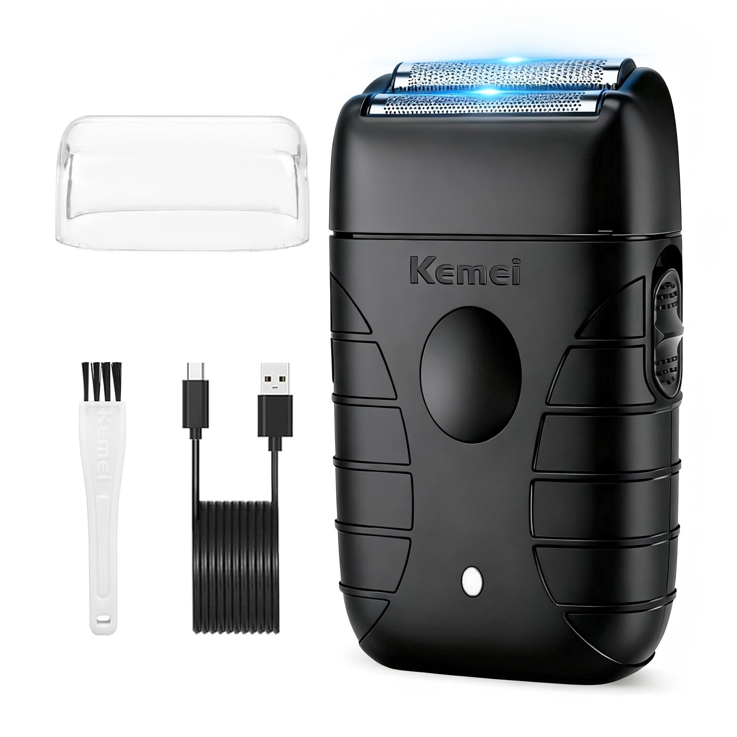 KEMEI Afeitadora de láminas para hombres, afeitadora eléctrica, afeitadora de peluquería de doble lámina, afeitadora de barba inalámbrica, recargable por USB hasta 180 minutos