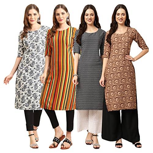 Image of Pinkmint Women's Crepe Digital Print Straight Kurta [Pack of 4]