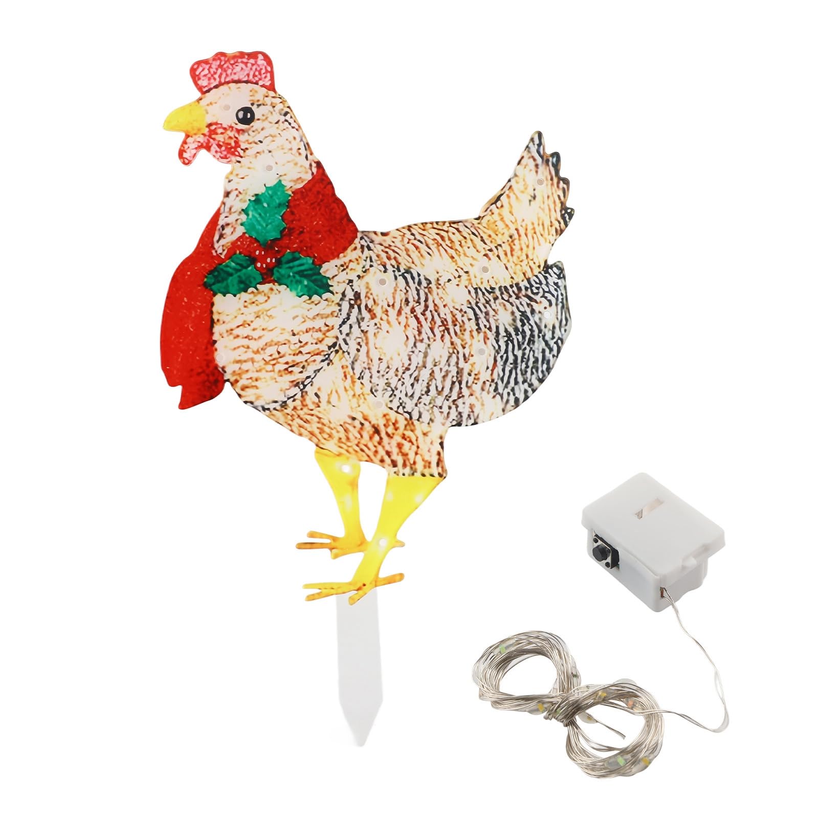 Muiltvoe Xmas Chicken Lights Chicken Shape Decorative LED Lights Light Up Xmas Decor with Scarf for Indoor Outdoor Room Yard