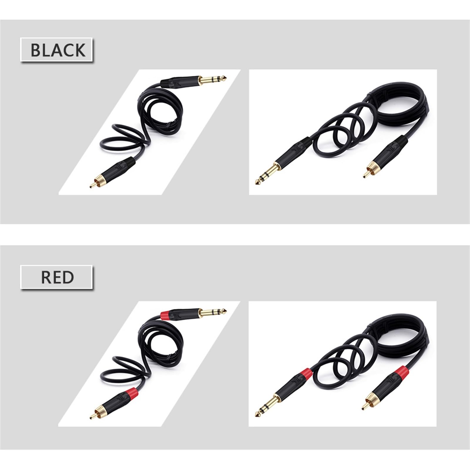 6,35 mm wtyczka audio jack stereo męski na RCA męski zbalansowany kabel montażowy mikrofon 1M 1,5 m 2 m 3 m 5 m 8 m 10 m 1 szt. (kolor: czerwony czarny, rozmiar: 10 m)