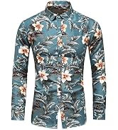 Men's Long Sleeve Printed Dress Shirt - Slim Fit Shiny Floral Silk Satin Button Down For Party, Prom, Wedding & 70s Outfits