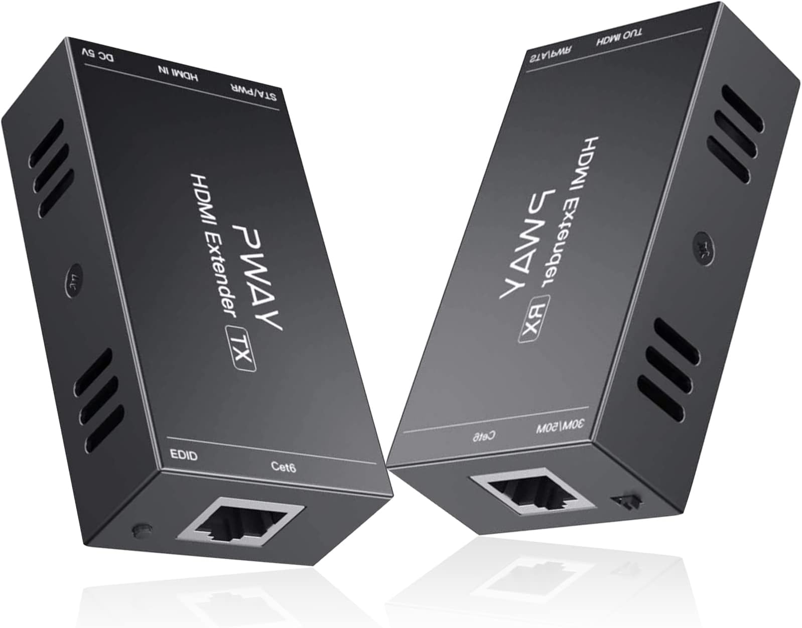 PWAY PW-HT202P(POC) HDMI Extender 165ft/50m Lossless Transmission Over Single Cat5e/6 Full HD 1080P Support 3D EDID One Power Supply (UTP+Transmitter and Receiver)