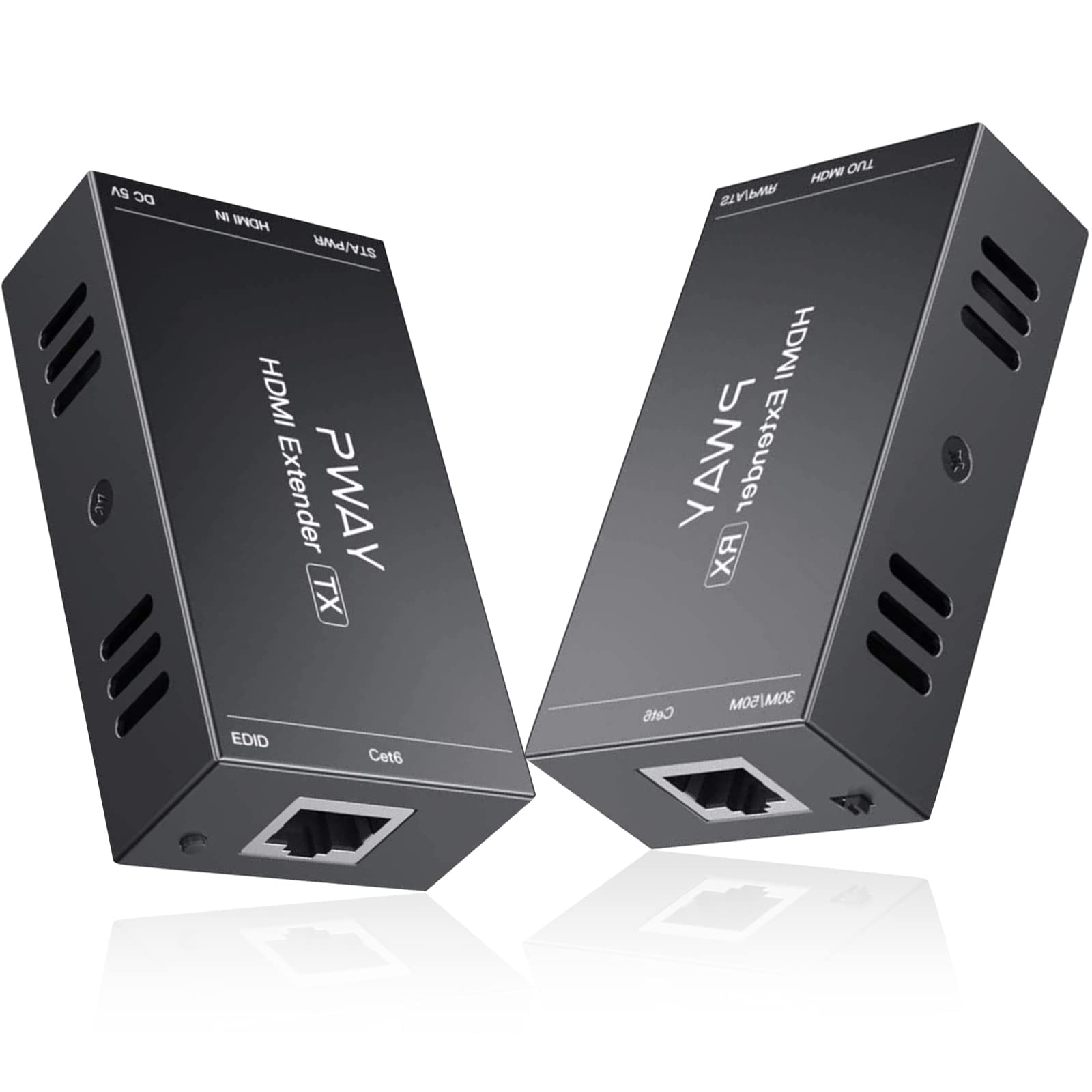 PWAY PW-HT202P(POC) HDMI Extender Extensor 165ft/50m Sin Comprimir Solo Cat6 Transmision sobre Soporte De Full HD 1080P 3D EDID uno Power Supply (UTP+RJ45+Transmisor+Receptor)