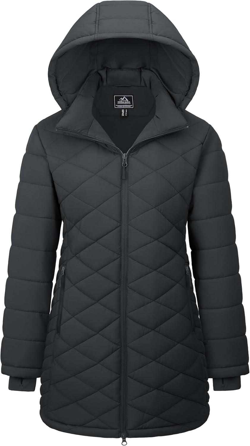 MAGCOMSEN Women's Long Winter Quilted Puffer Jackets Lightweight Warm Insulated Coat Waterproof Outwear Parkas with Hood