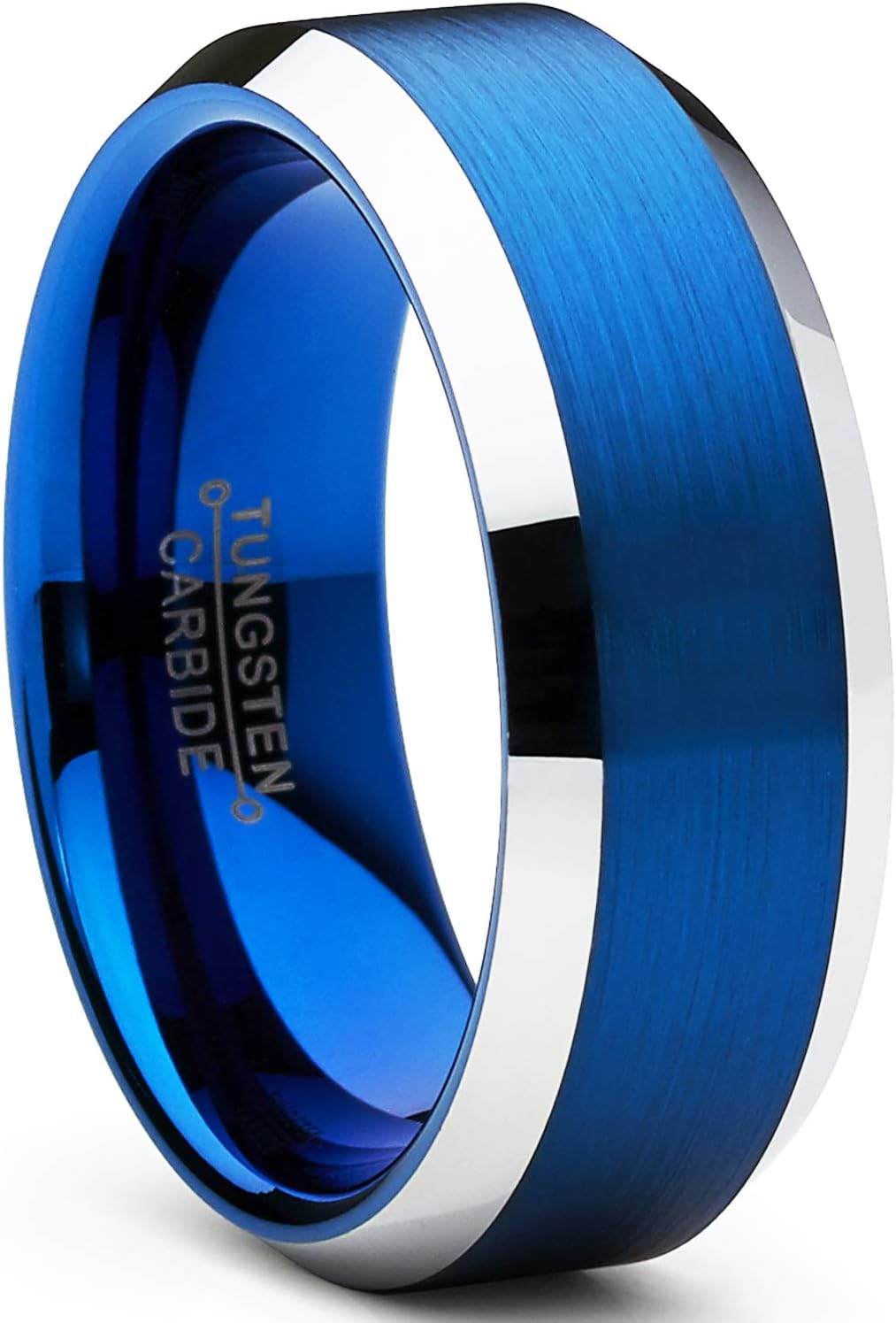 Metal Masters Tungsten Carbide Men's Brushed Wedding Band Blue Plated Engagement Ring 8mm Comfort Fit Sizes 7 to 15