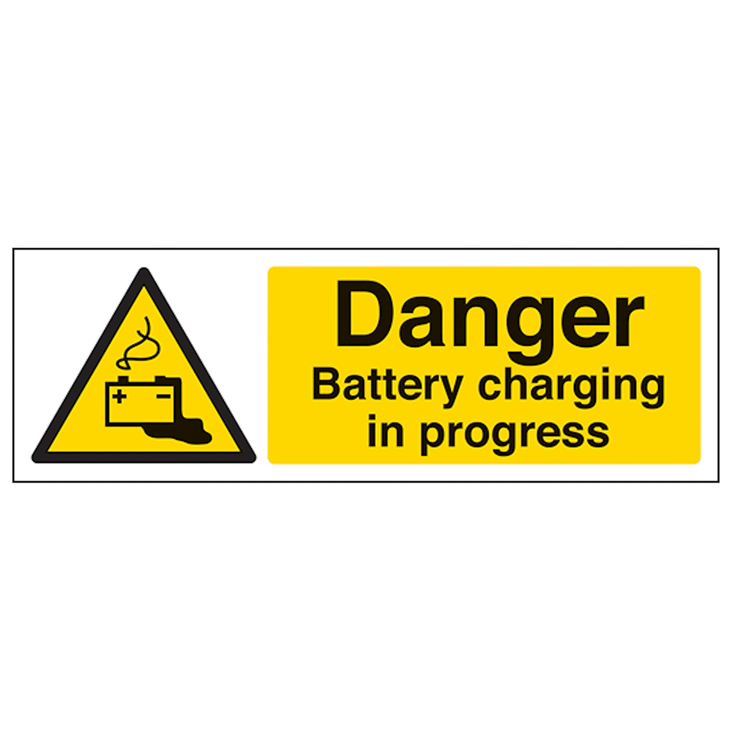 V Safety Danger Battery Charging In Progress - Landscape 600 x 200 mm - Glow In The Dark 1mm Rigid Plastic Safety Sign