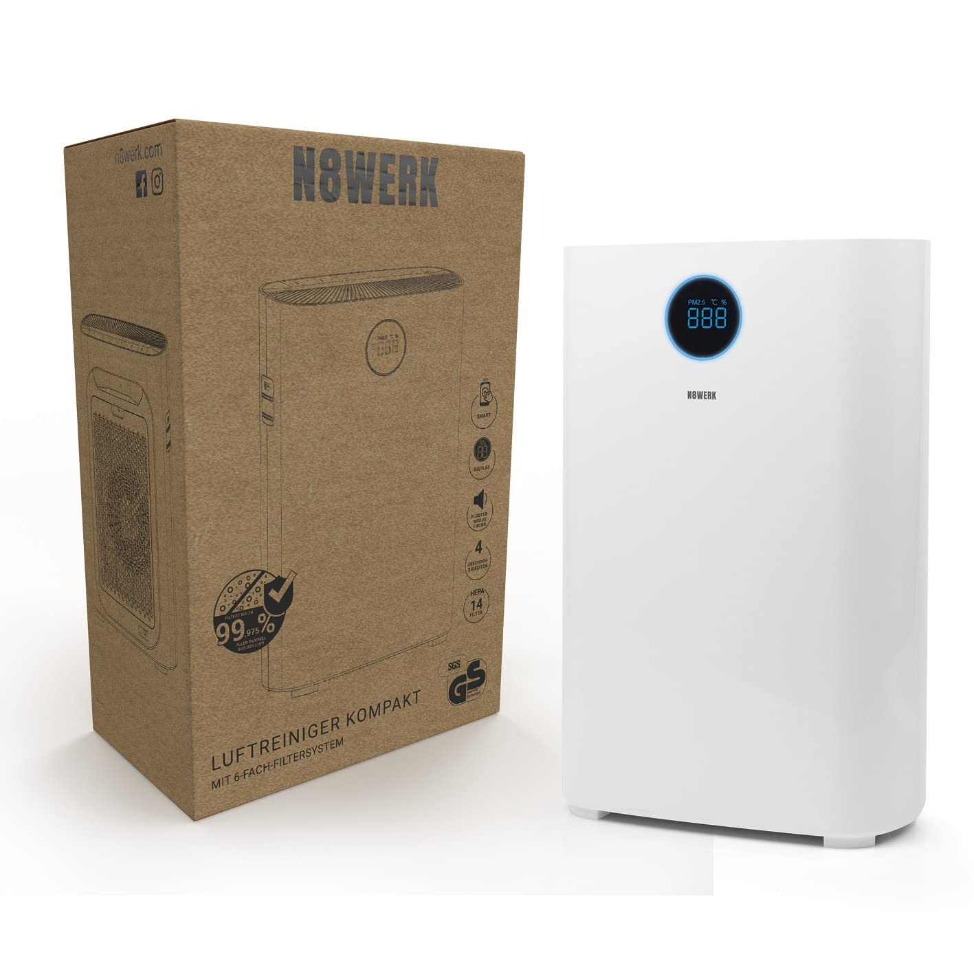 Purificatore d'Aria con Sistema di filtraggio a 6 Livelli, Filtro H14, CADR: 185 m³/h, per Chi soffre di allergie, filtra polline, Polvere, batteri, ECC. Controllo App, Inclusa Luce UVC,