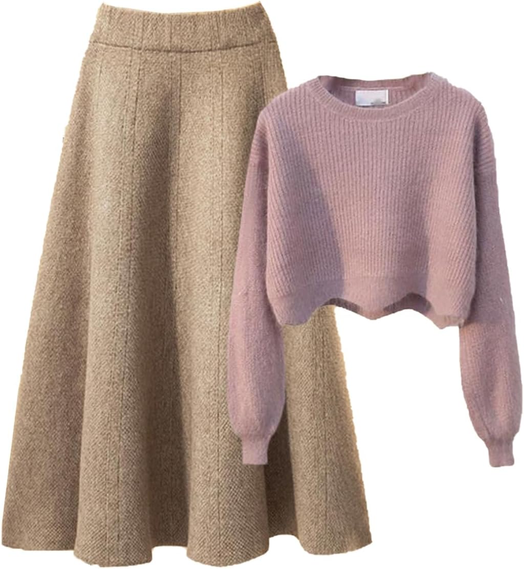 [YJSO] レディース ２点セット ニットセーター+ロングスカート 上下セット セットアップ スカートスーツ 秋服 冬服 丸首 長