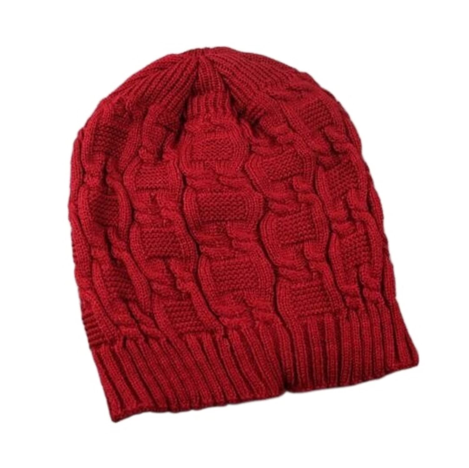 Gorro de Lana de Invierno para Mujer, cálido, con Dobladillo, Tejido, Estilo gótico (Talla única, Color Rojo)