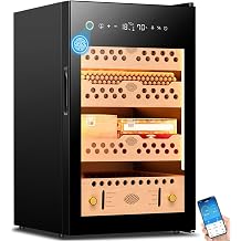 60L Electric Cigar Humidor with Temperature & Humidity Control, Spanish Cedar Wood Cabinet with App, Fingerprint Unlocking, Cooler, Holds 200 Counts
