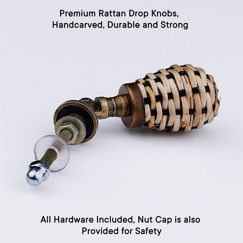 Indian Shelf 6 Piece Natural Rattan Tear Drop Chic Dresser Handles Drawer Knobs Cabinet Pulls Stylish Hardware