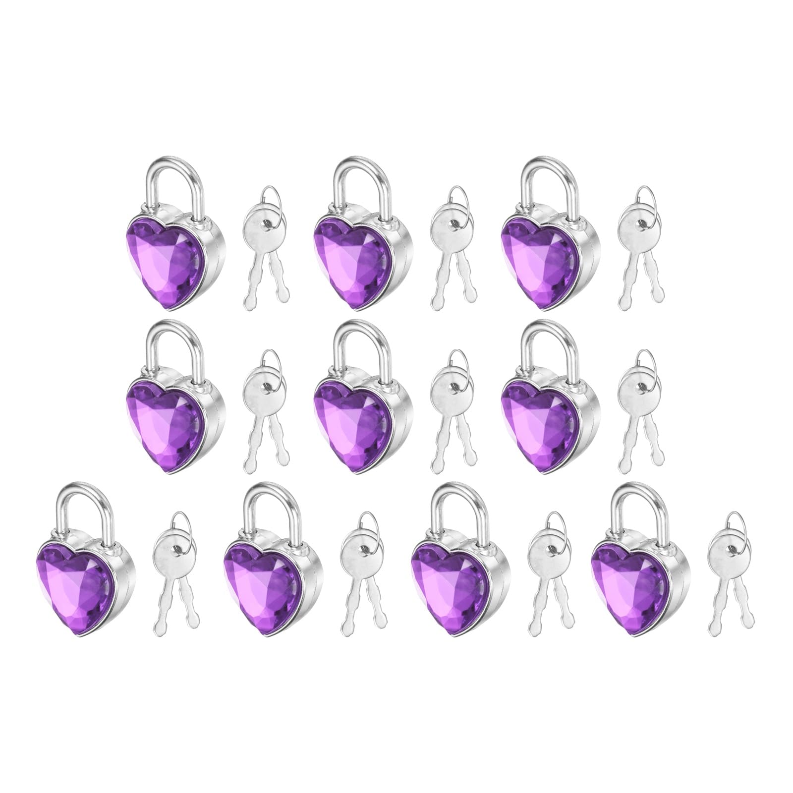PATIKIL 10Pcs Mini Diary Padlock, Small Metal Heart Shaped Lock Mini Keyed Padlocks with 2 Keys for Diary Book Suitcase Jewelry Box Backpack Luggage, Purple