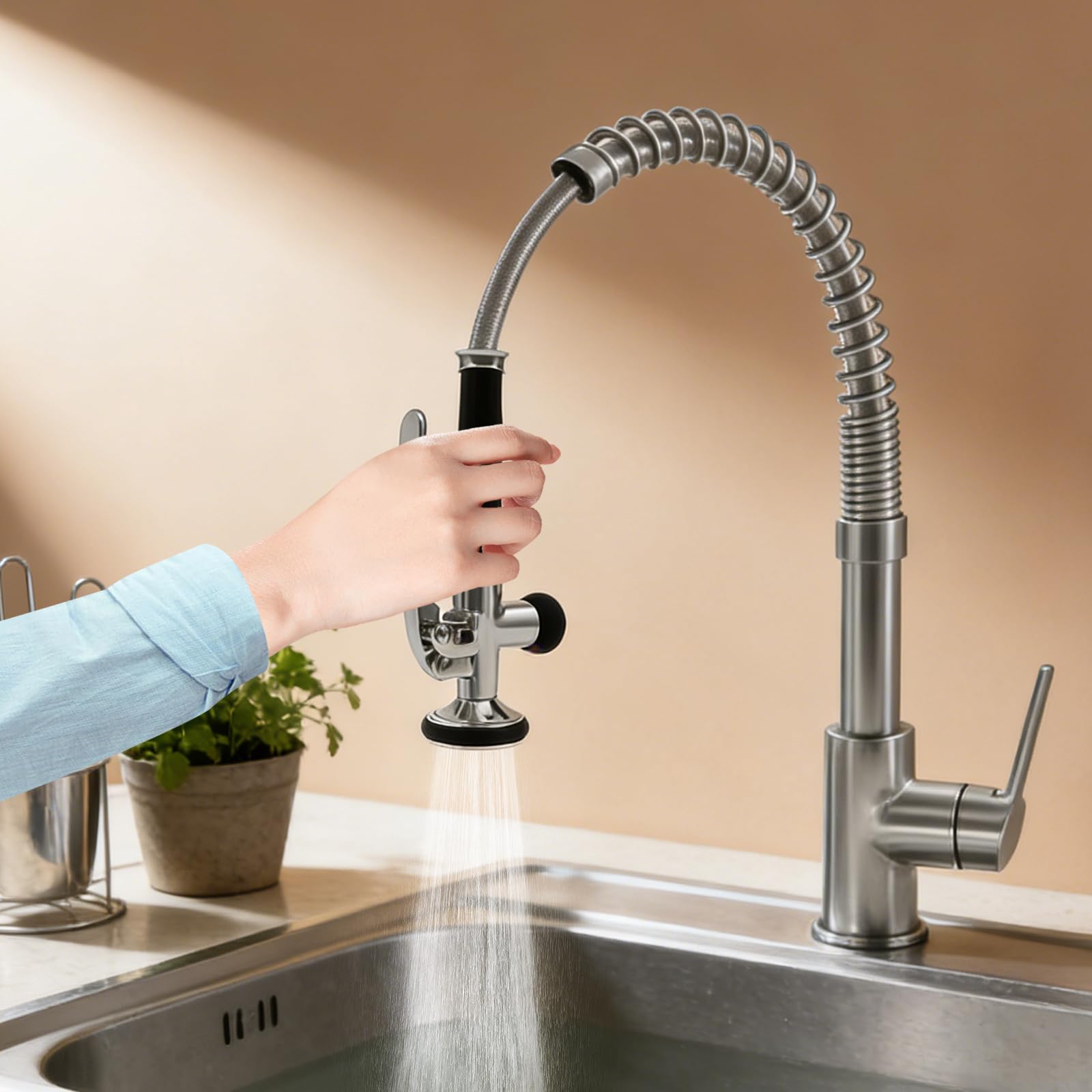 Ducha de mano de latón profesional para gastro, cabezal de repuesto, incluye barra de fijación, grifo de alta calidad, cabezal pulverizador, conector universal de 1/2 pulgadas