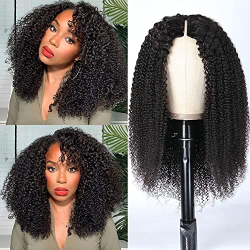 Unice Glueless Kinky Curly V Part Wigs Human Hair No Leave Out Upgrade U Part Wigs Afro Kinky Curly V Shape Human Hair Wig With Clips No Sew In 150% Density Natural Black Color 22 Inch #TOP1