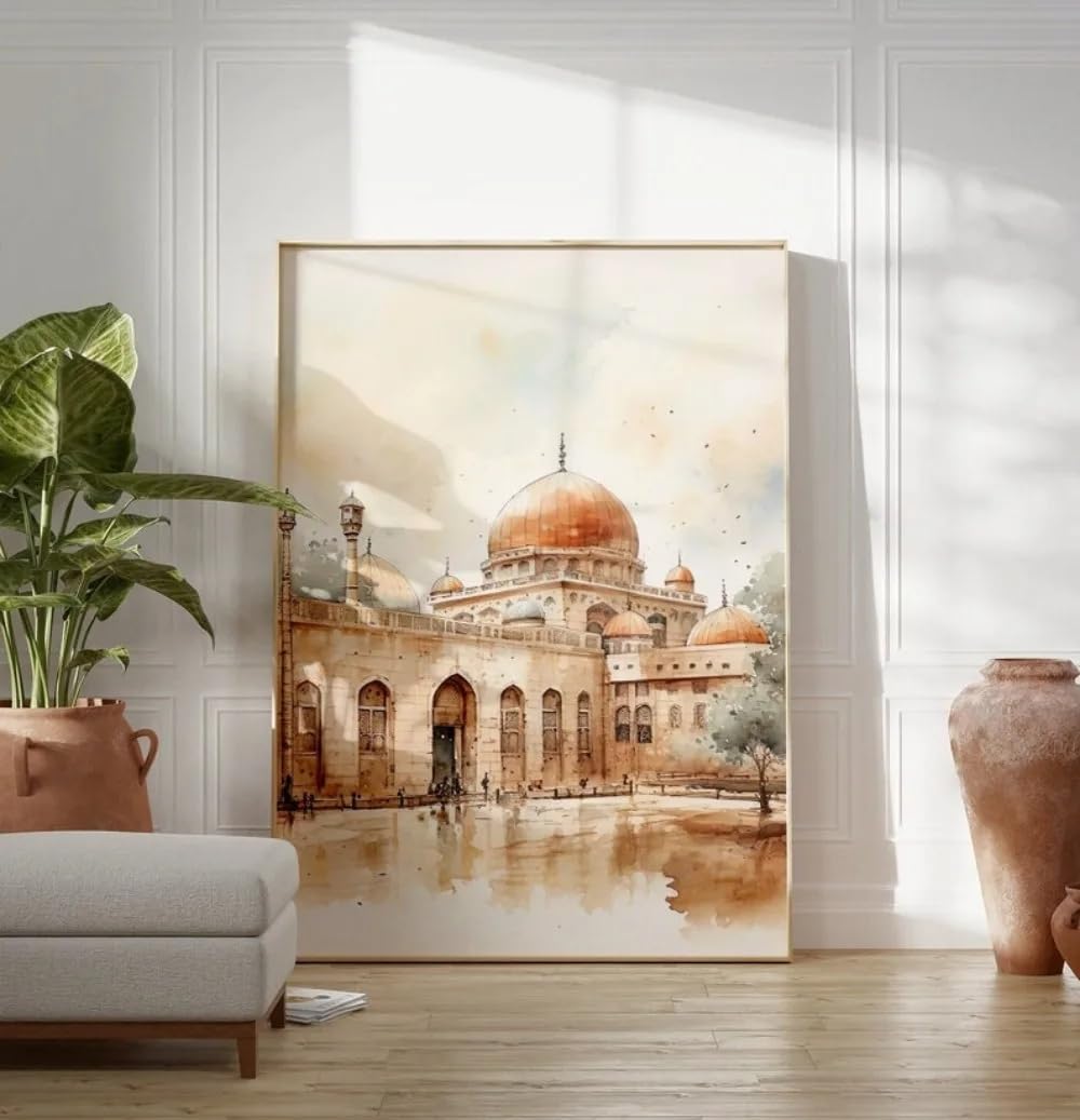 Ltjiajuypd Frameless Mosque,Old Buildings Of The Holy City Beige Bohemian Style Modern American Abstract Canvas Painting(40X55cm)