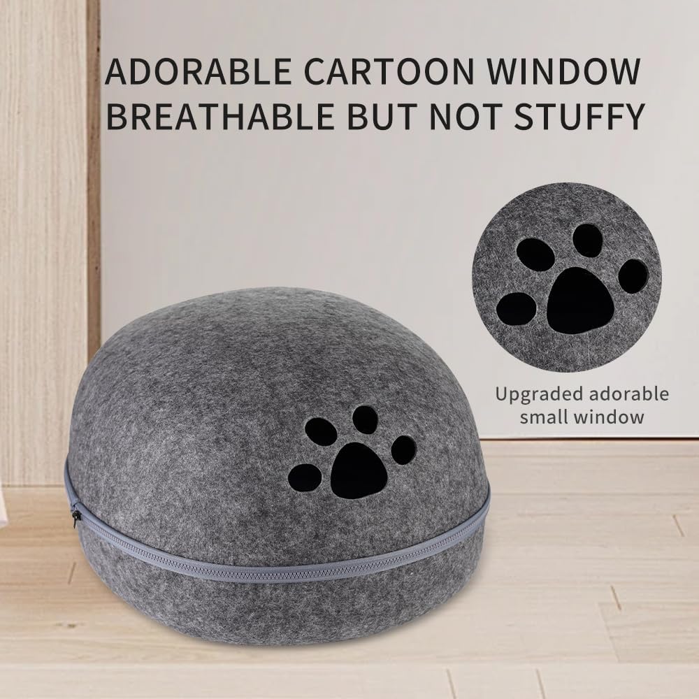 review Premium Felt Cat Bed Cave, Cat House for Indoor, Handmade 100% Wool Bed for Cats and Kittens, Cat Hideaway Shape Cat Cave for Pets Playing, Hiding and Sleeping, Light Grey