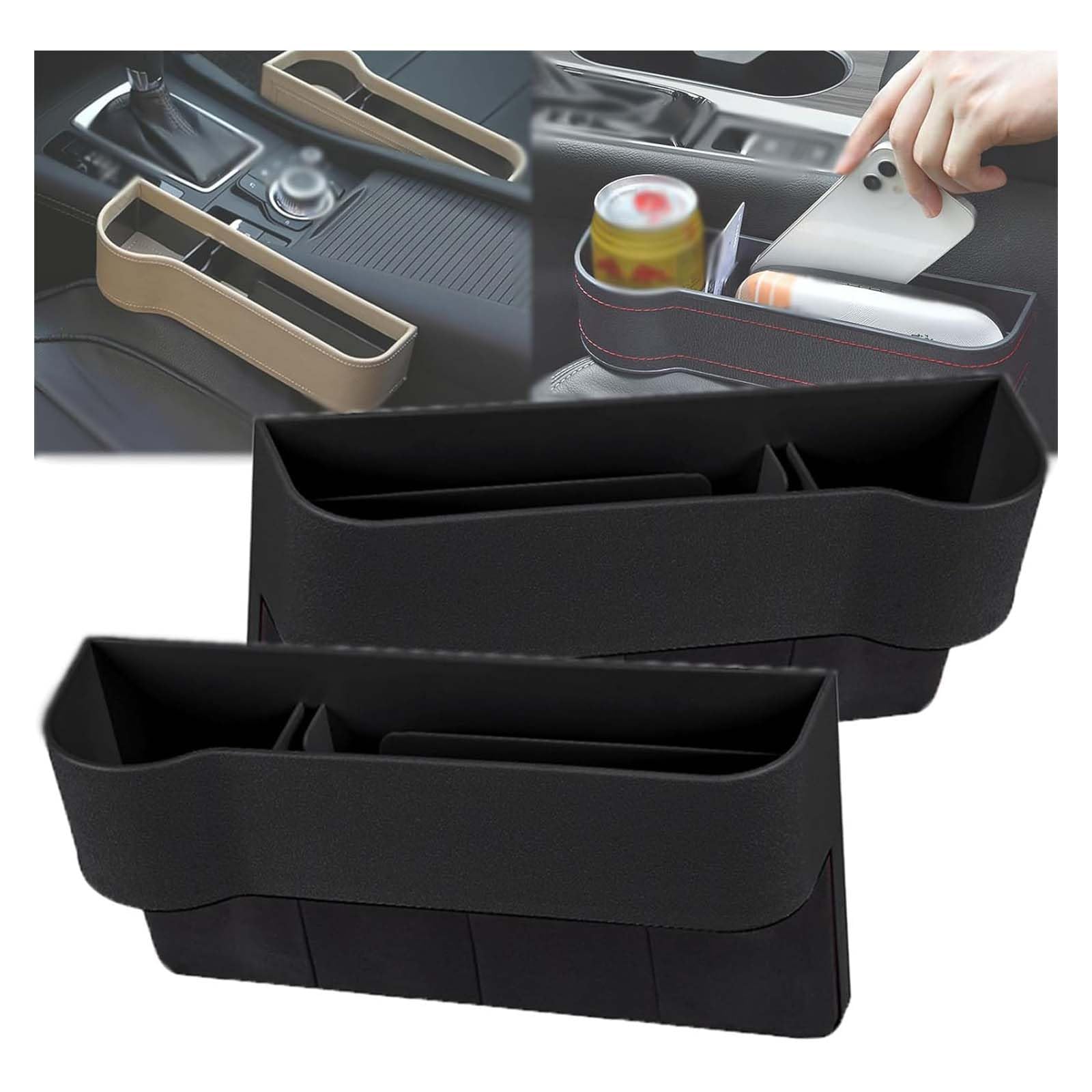 Godemmio Deliberatek Leather Multifunctional Car Seat Organizer, Presencte Leather Multifunctional Car Seat Organizer, Leather Car Seat Organizer Black, Universal Gap Storage Box (Black, a pair)