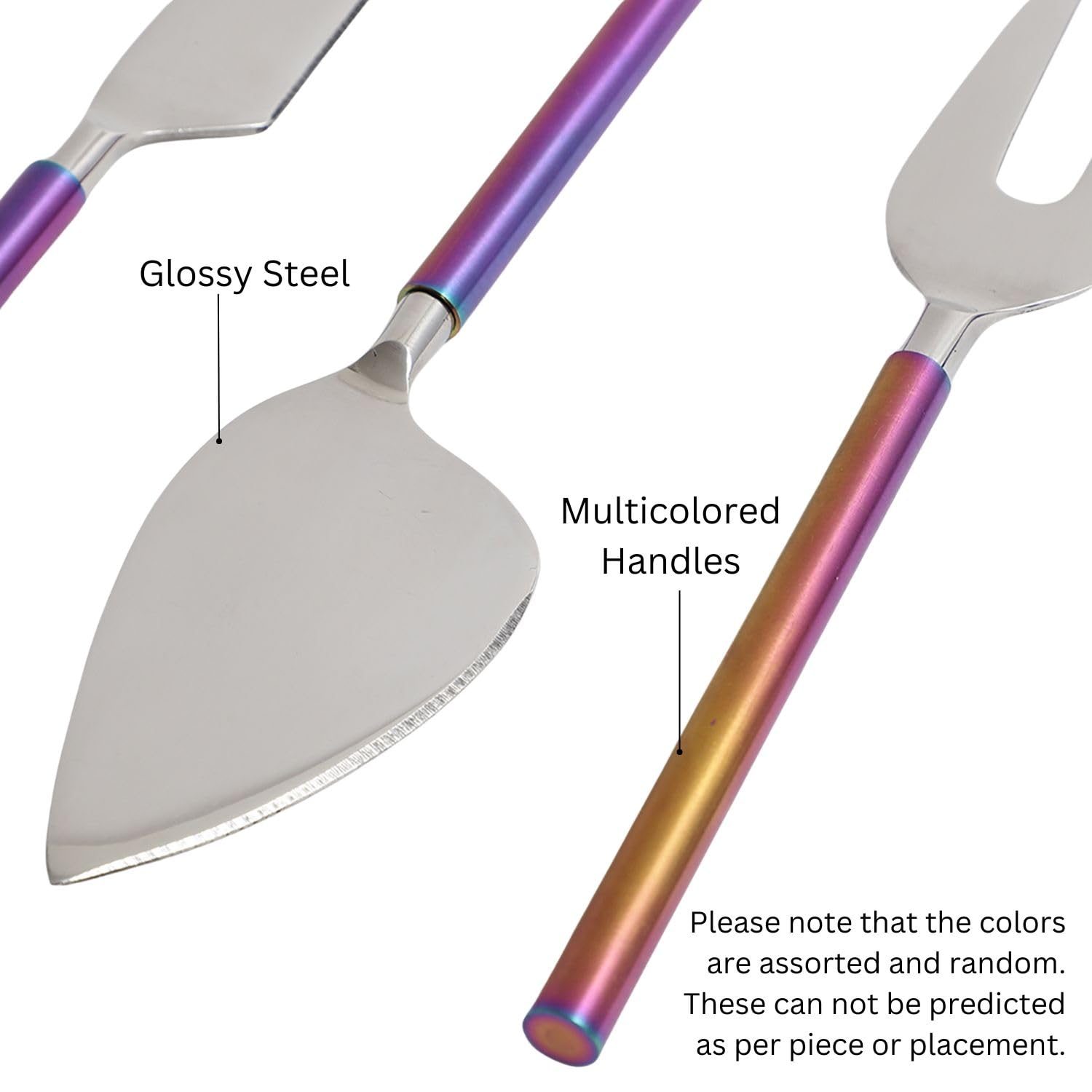 VarEesha ColorSplash Rainbow Handles Steel Glossy Steel Heads Stainless Steel Cheese Knives Set | Set of 4 Pieces Cheese Knives, Stainless Steel Cheese Spreader,Slicer,Prongs,Fork 3