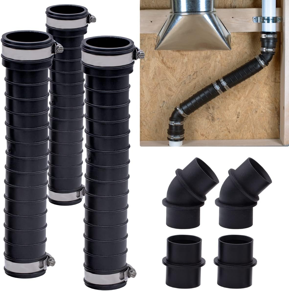 Fernco QwikFlex 36-in. Flexible Pipe Connector Kit for Offset or Hard To Reach 1-1/2-in. SCH40 PVC DWV Connections