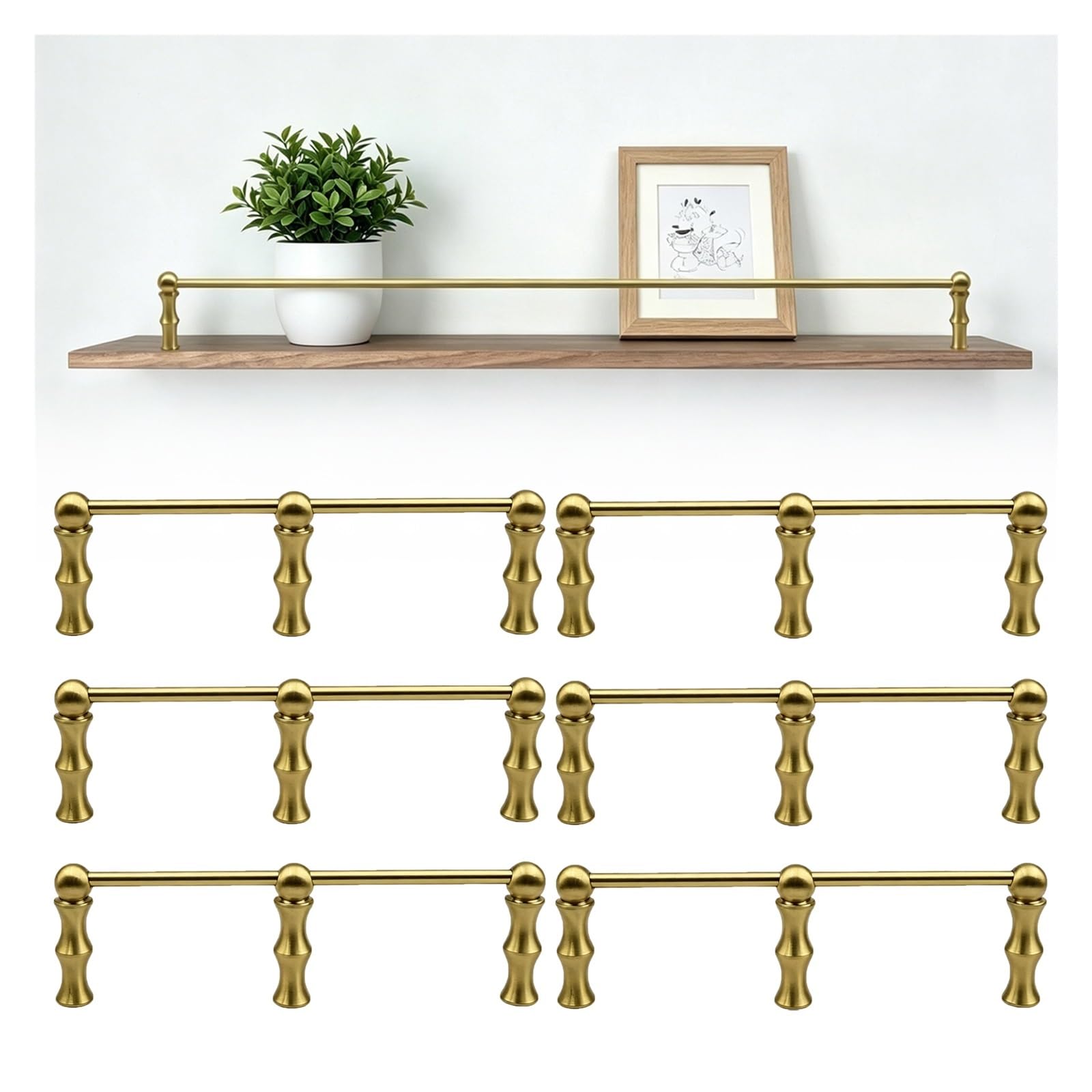 Brass Gallery Rails for Shelves 50 60 70 80 90 100cm, Cabinet Fence Decorative Guardrail for Living Room/Office, Anti-Fall Shelf Railing(Set of 6,36″/91.5cm)