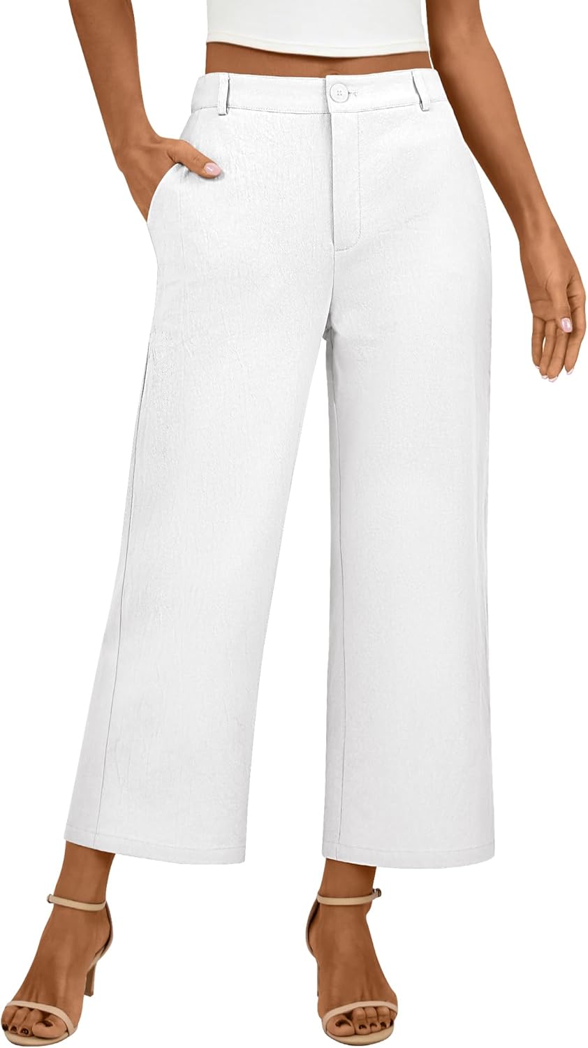 Neer Women's Cotton Linen Palazzo Pants, Casual Wide Leg Lounge Pants Summer High Waisted Flowy Trousers with Pockets - Image 2