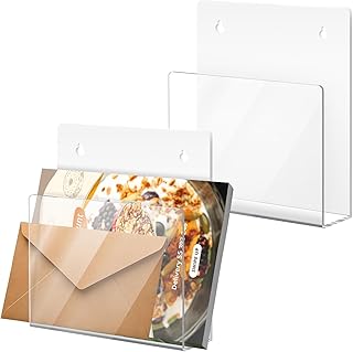 2 Pack Magnetic File Holder - Clear Acrylic Wall Mount File Organizer for Mail, Magazines, Documents and More - Easy Installation - Ideal for Office Supplies and Home Organization